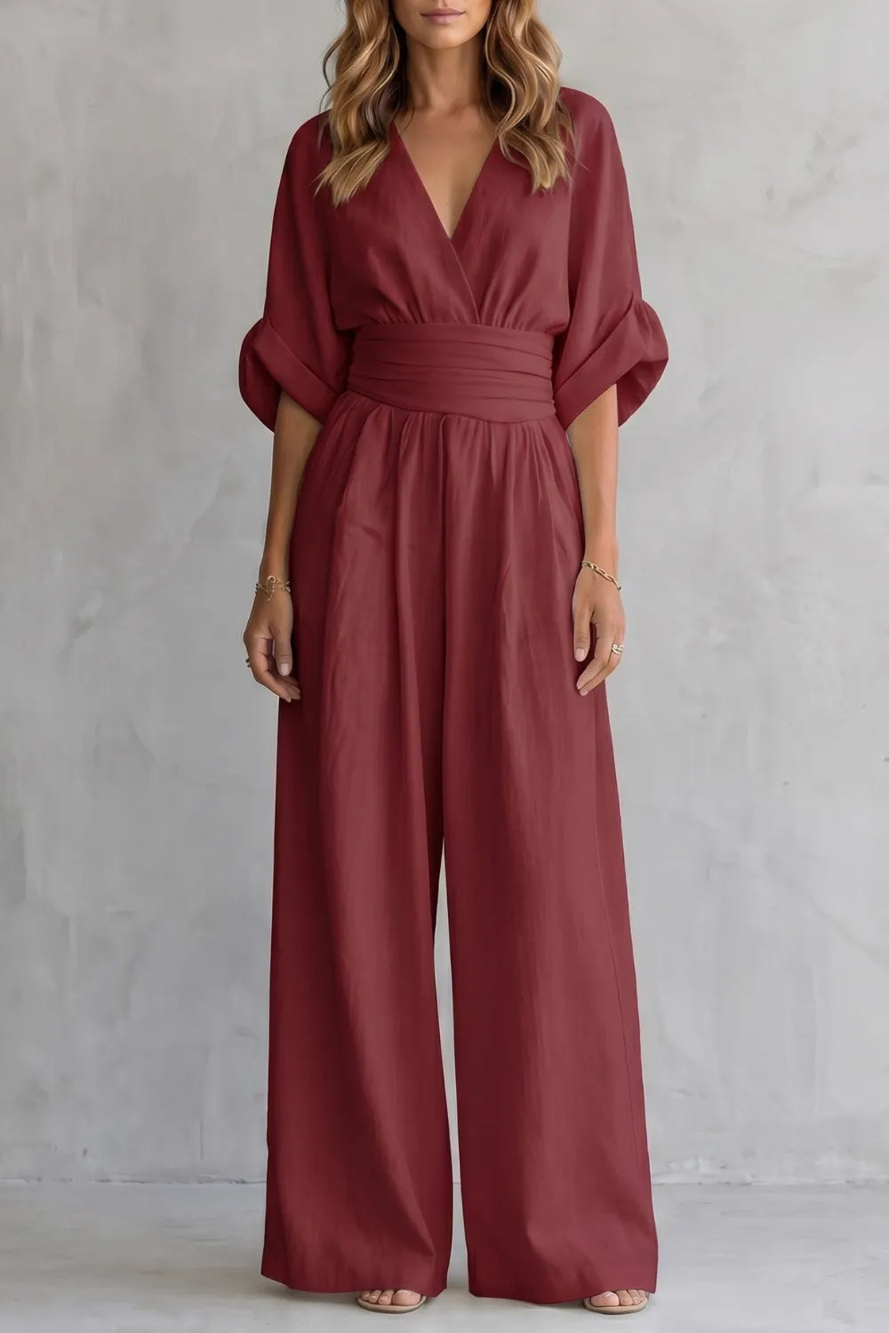 Draped waist elegance – Wide-leg jumpsuit