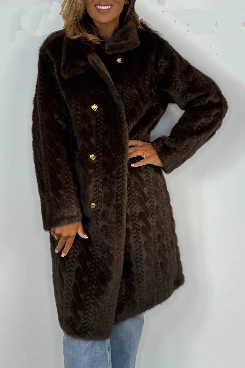 Women Lapel Double-breasted Plush Casual Coat