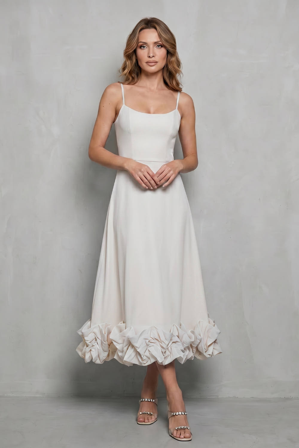 Romantic ruffle hem – Sleeveless midi dress