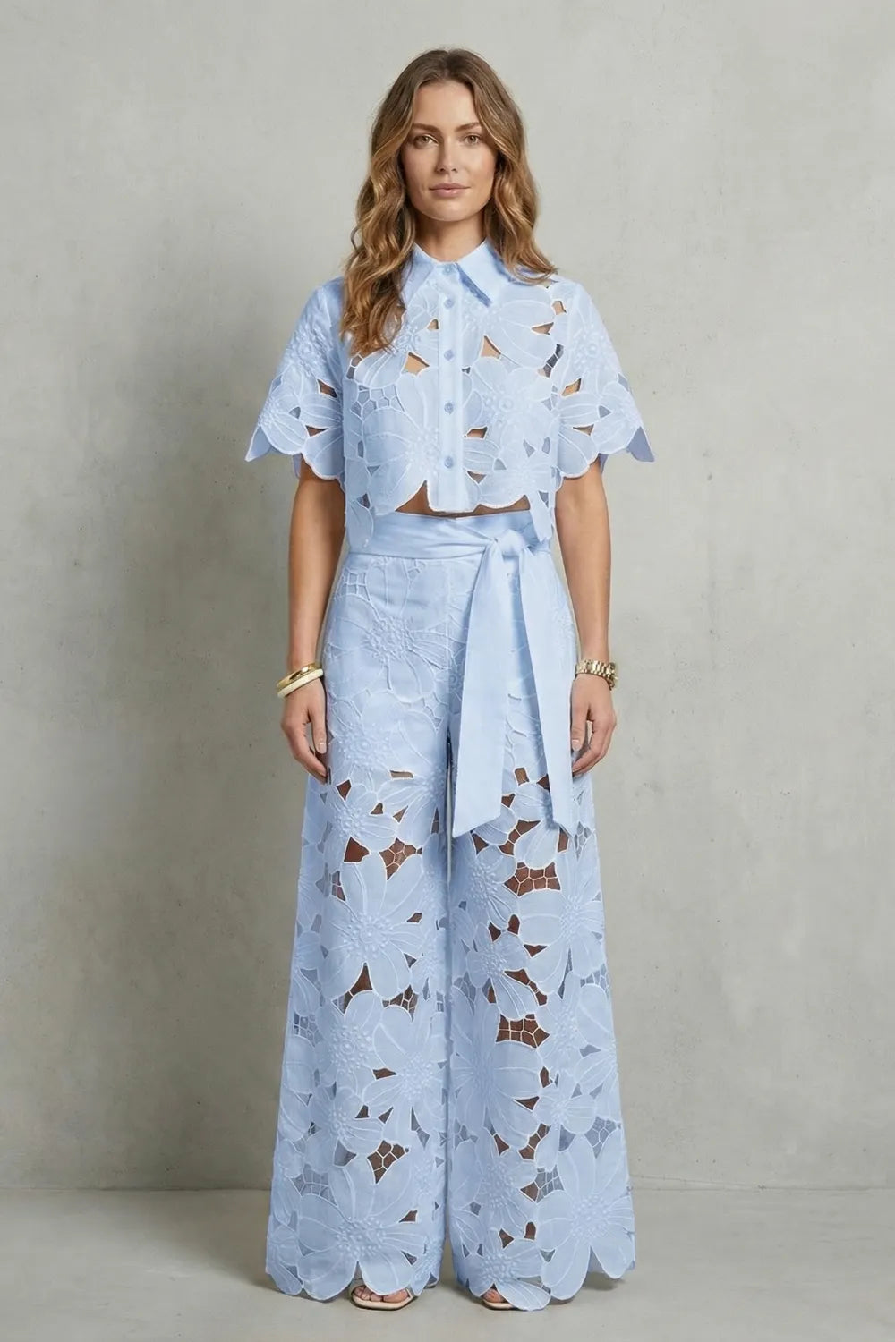 Embroidered lace elegance – Top and skirt set
