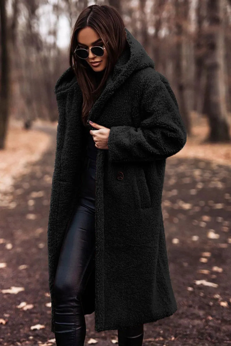 Hooded Long Teddy Coat Oversized Fleece Warm Winter Sherpa Overcoat