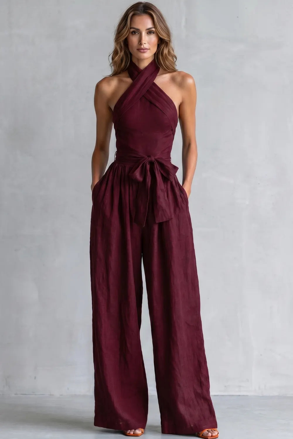 Cross-halter sophistication – Wide-leg jumpsuit