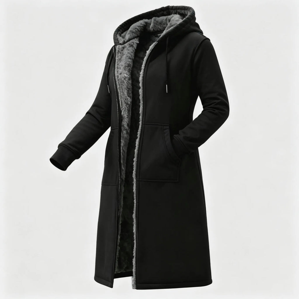Women's Vintage Fleece Pocket Full Zip Long Sleeve Hoodie Long Coat