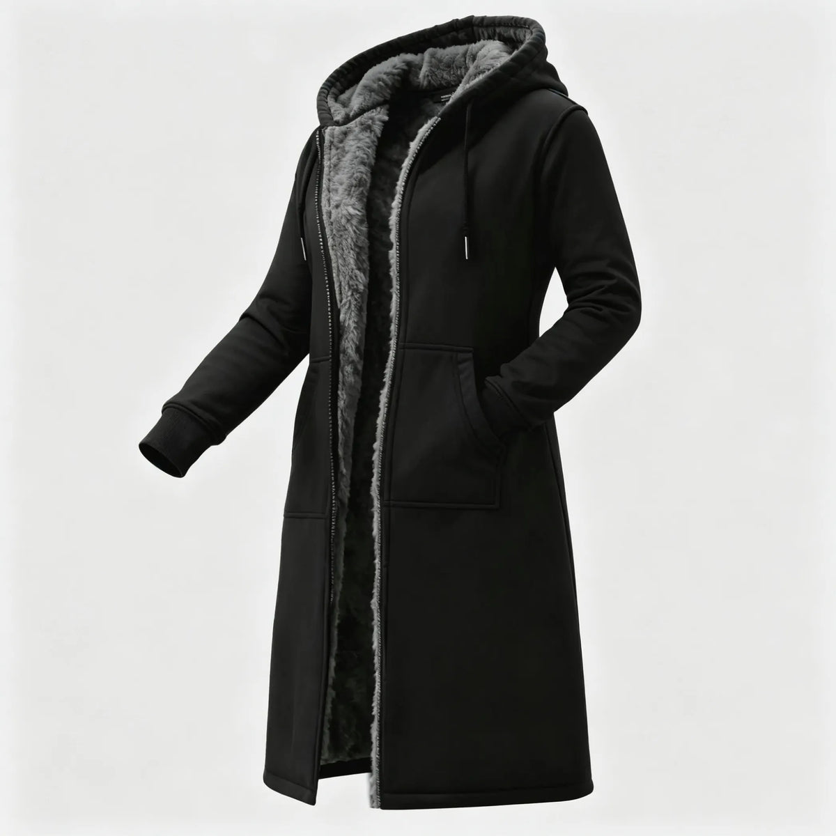 Women's Vintage Fleece Pocket Full Zip Long Sleeve Hoodie Long Coat