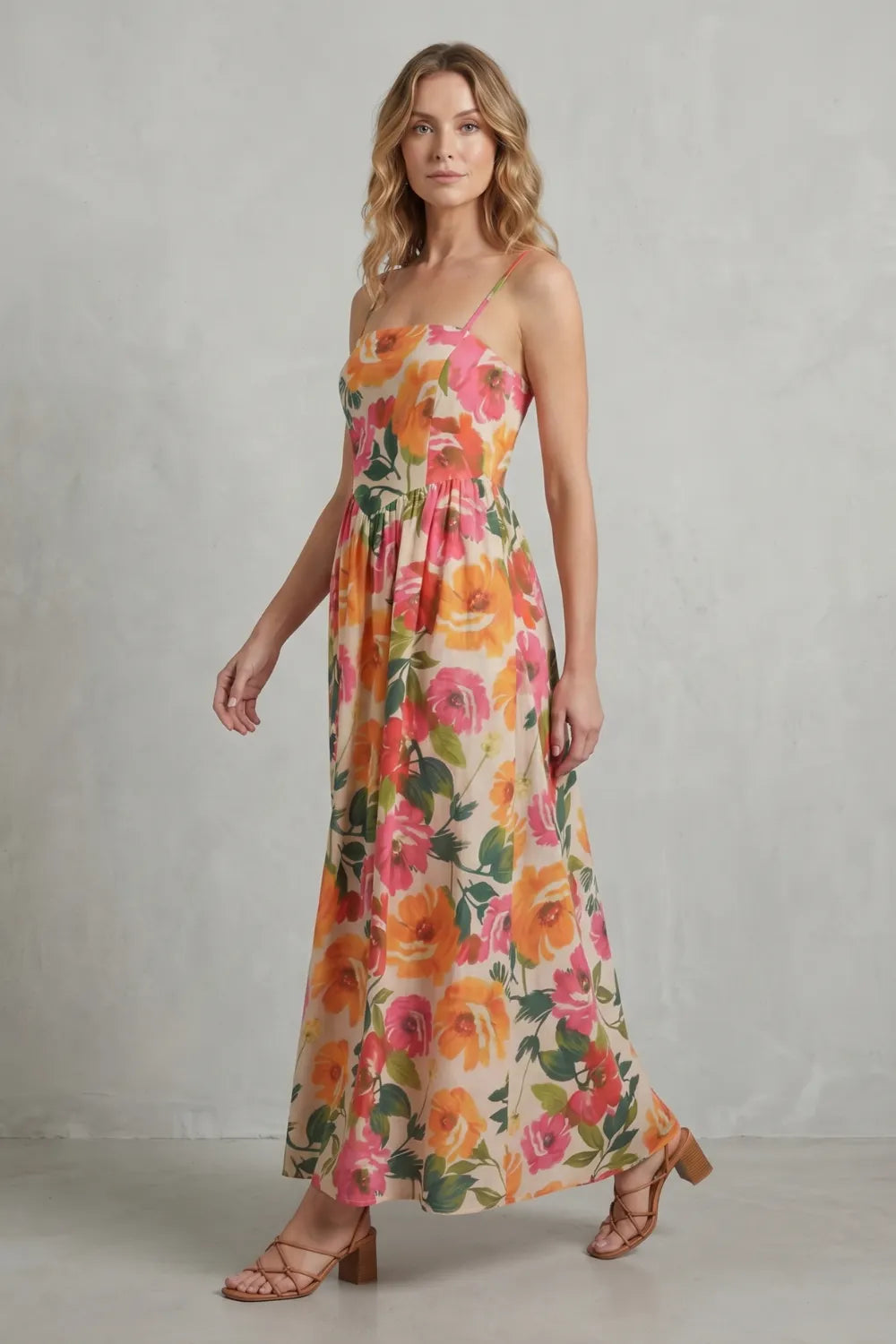 Square neck floral charm – Midi dress