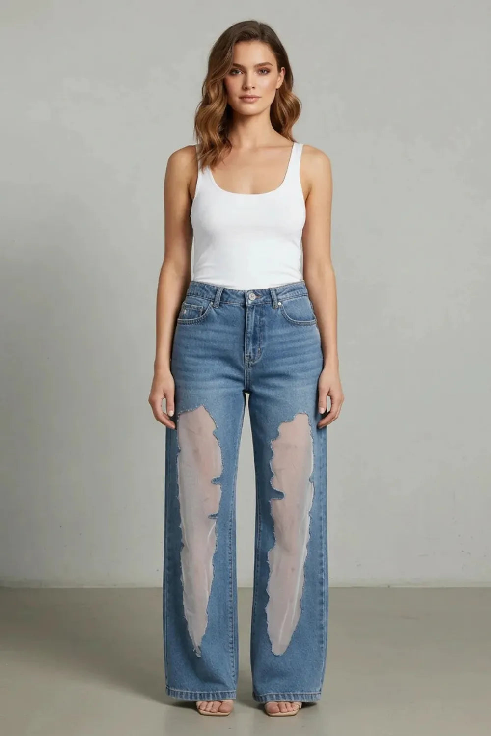 Vintage mesh patchwork – Wide-leg jeans