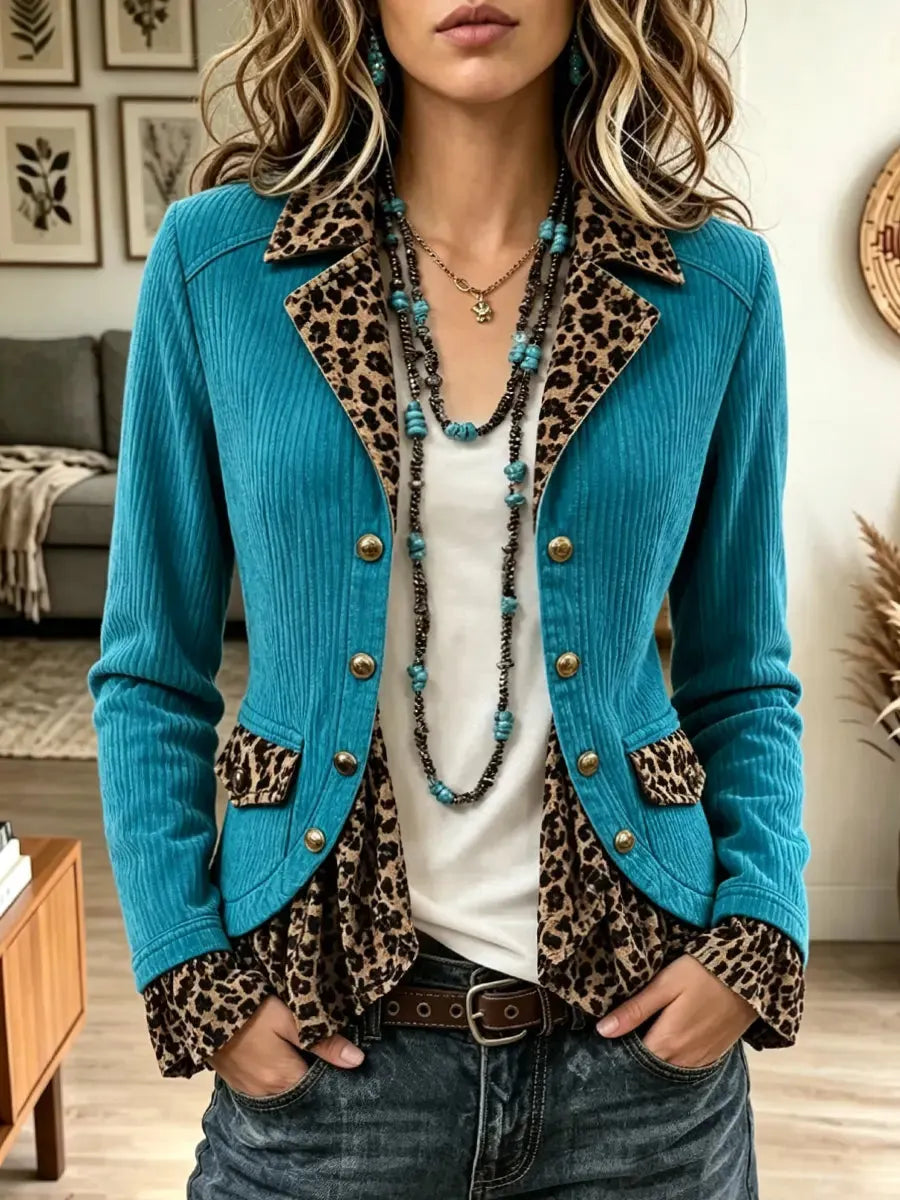 Retro Western Leopard Pattern Art Patchwork Casual Stylish Long Sleeve Coat
