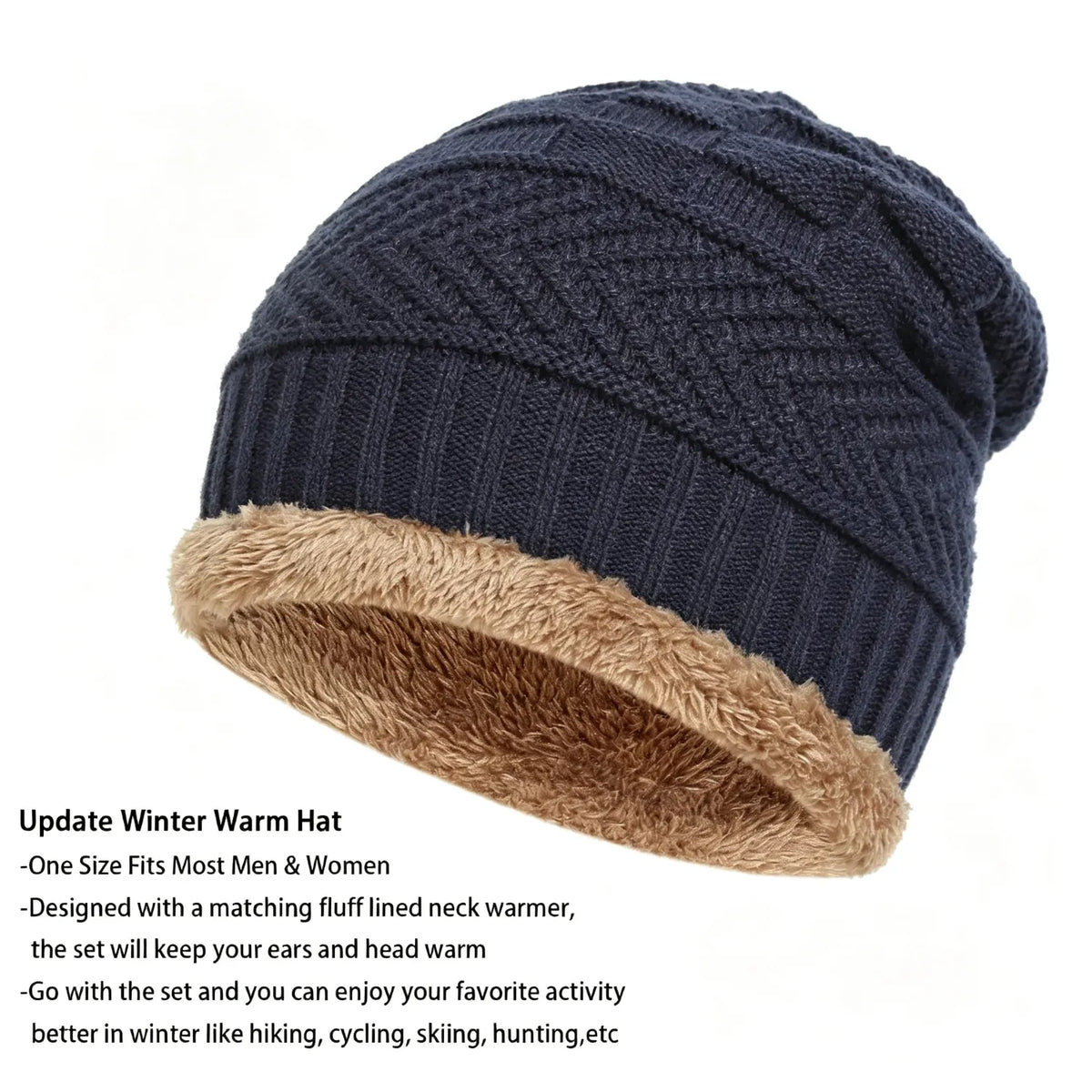 Mens Womens Winter Beanie Hat Scarf Set Warm Knit Hat Thick Fleece Lined Winter Cap