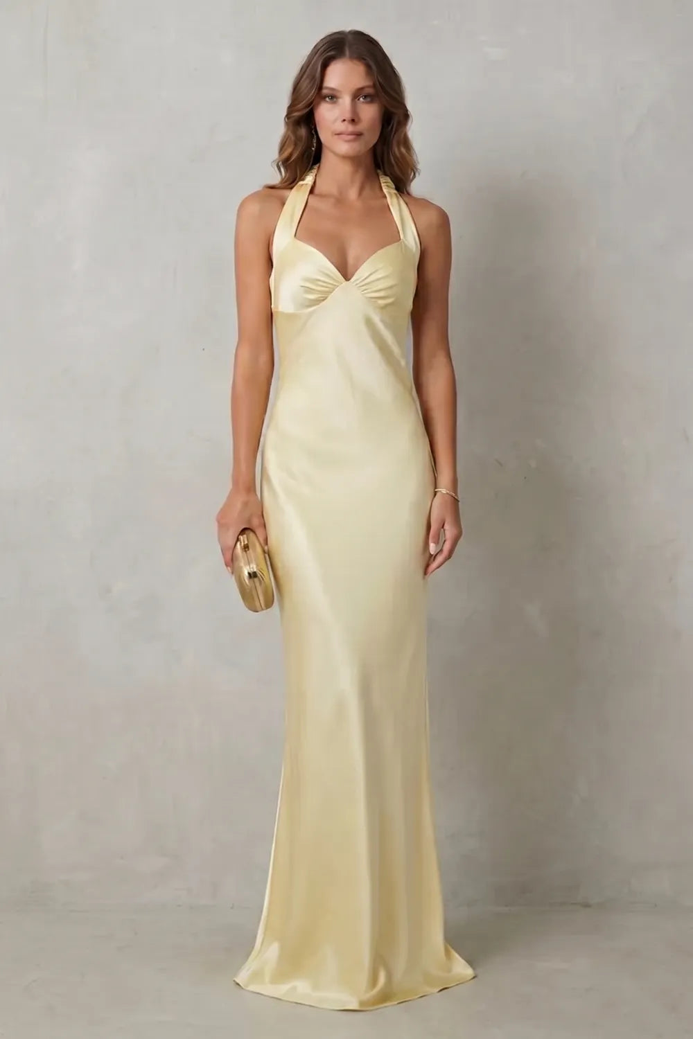 Golden hour elegance – Off-shoulder satin evening gown
