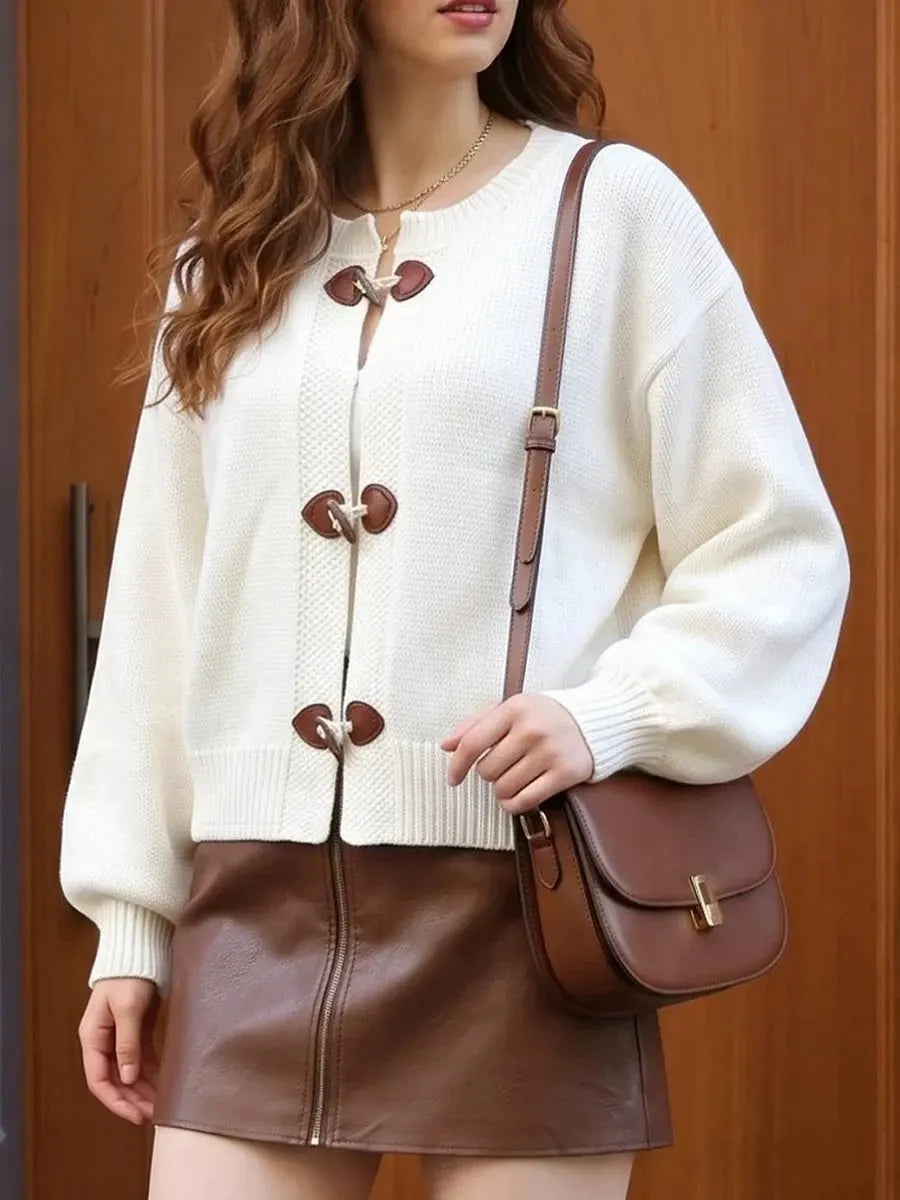 Retro Toggle‐closure Art Casual Stylish Long Sleeve Knit Cardigan Sweater