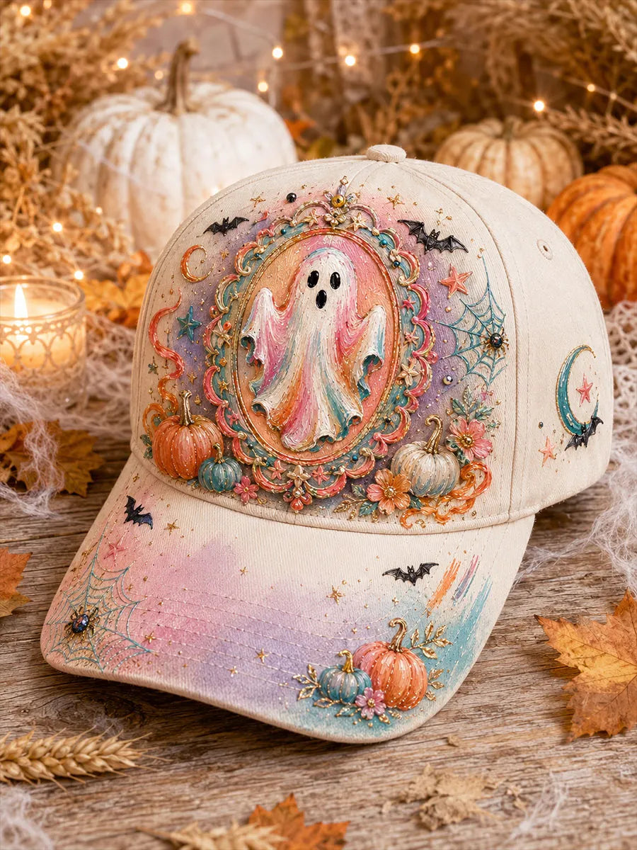 Pastel Ghost, Pumpkin & Floral Halloween Baseball Cap