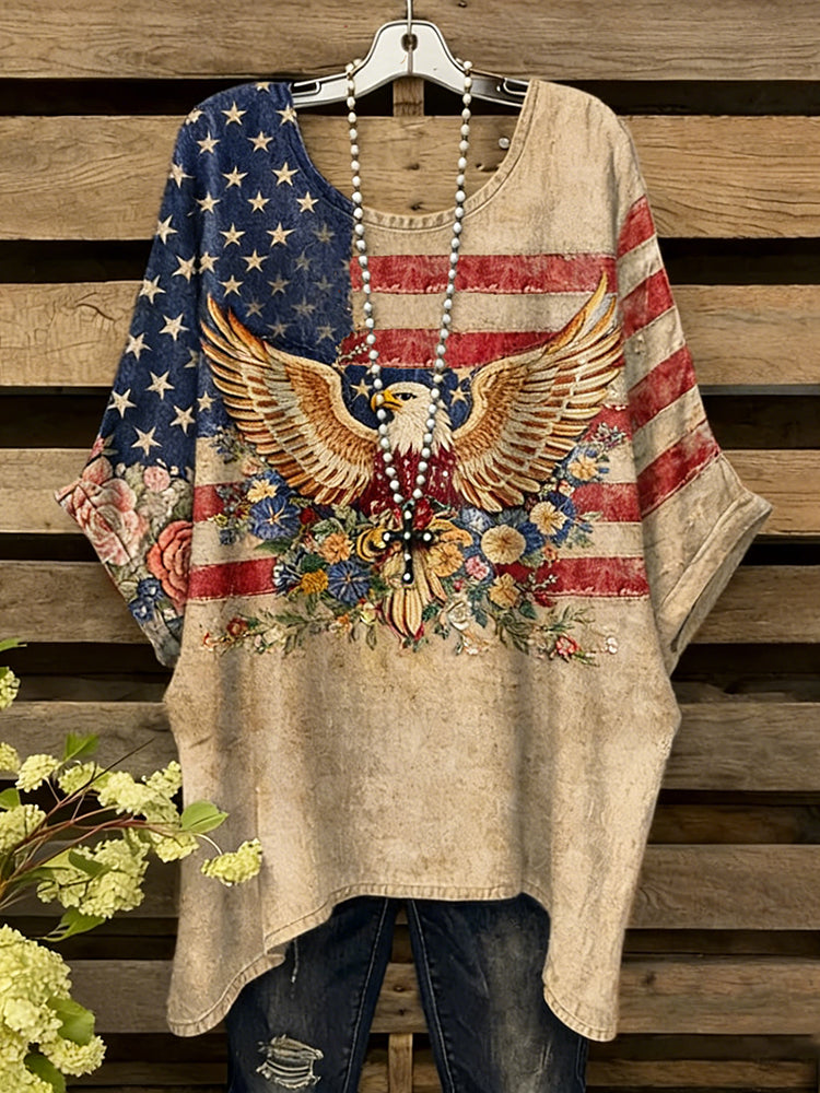 Women's Flag Eagle Art Memorial Print Casual T-shirt