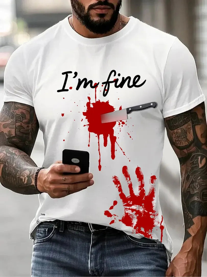 Men's I'm Fine blood stain print short sleeve T-shirt