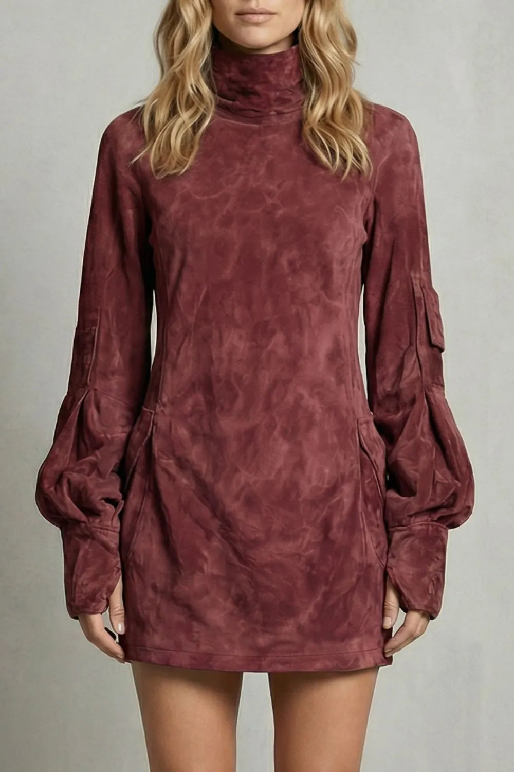 High neck silhouette – Suede-effect mini dress