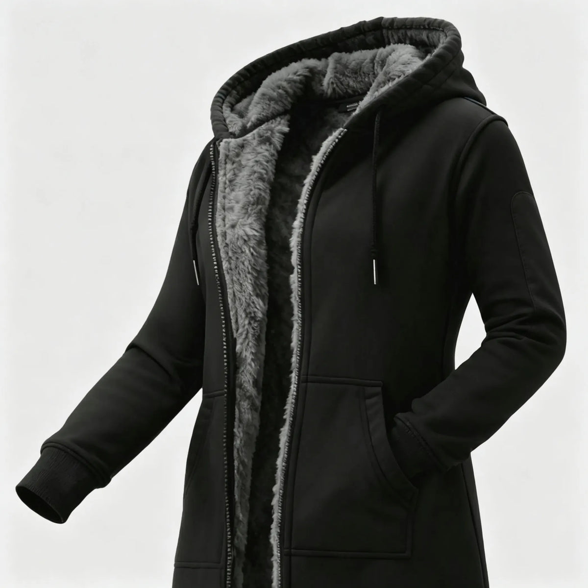 Women's Vintage Fleece Pocket Full Zip Long Sleeve Hoodie Long Coat