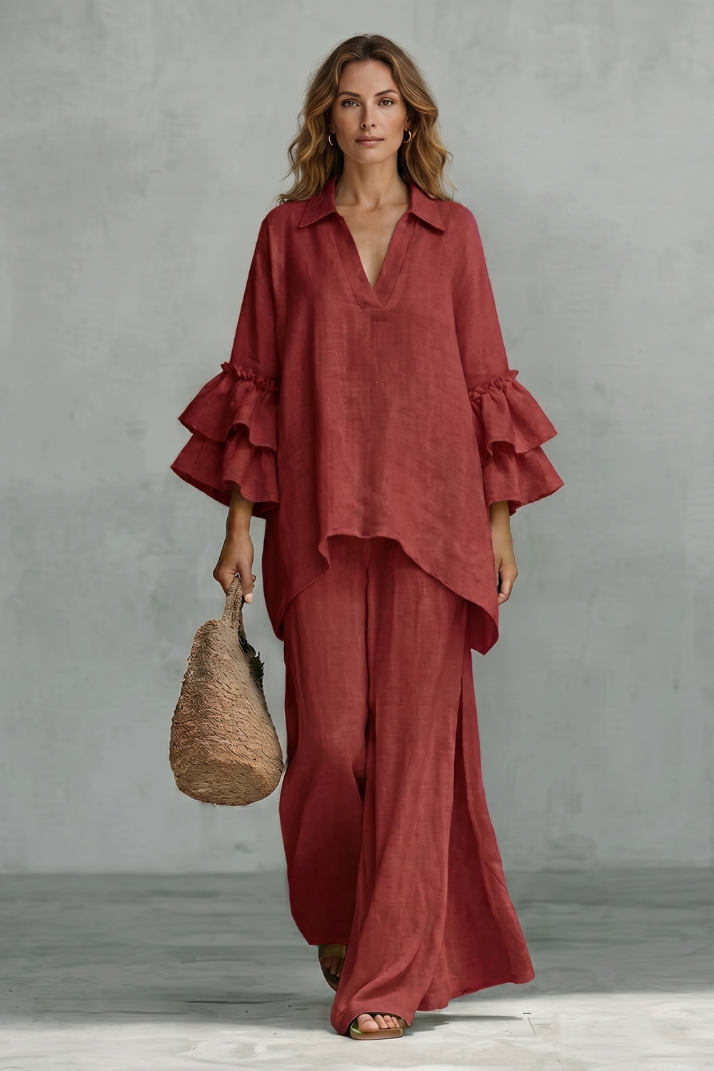 Ruffled sleeve ease – Trouser set