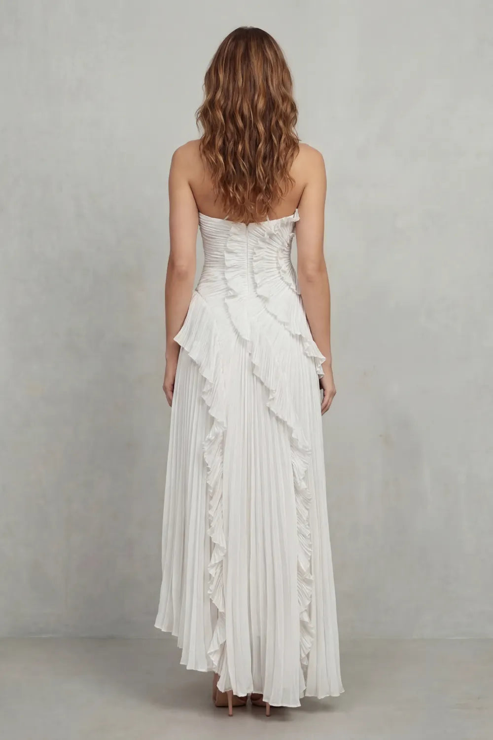 Sculpted pleats – One-shoulder midi dress