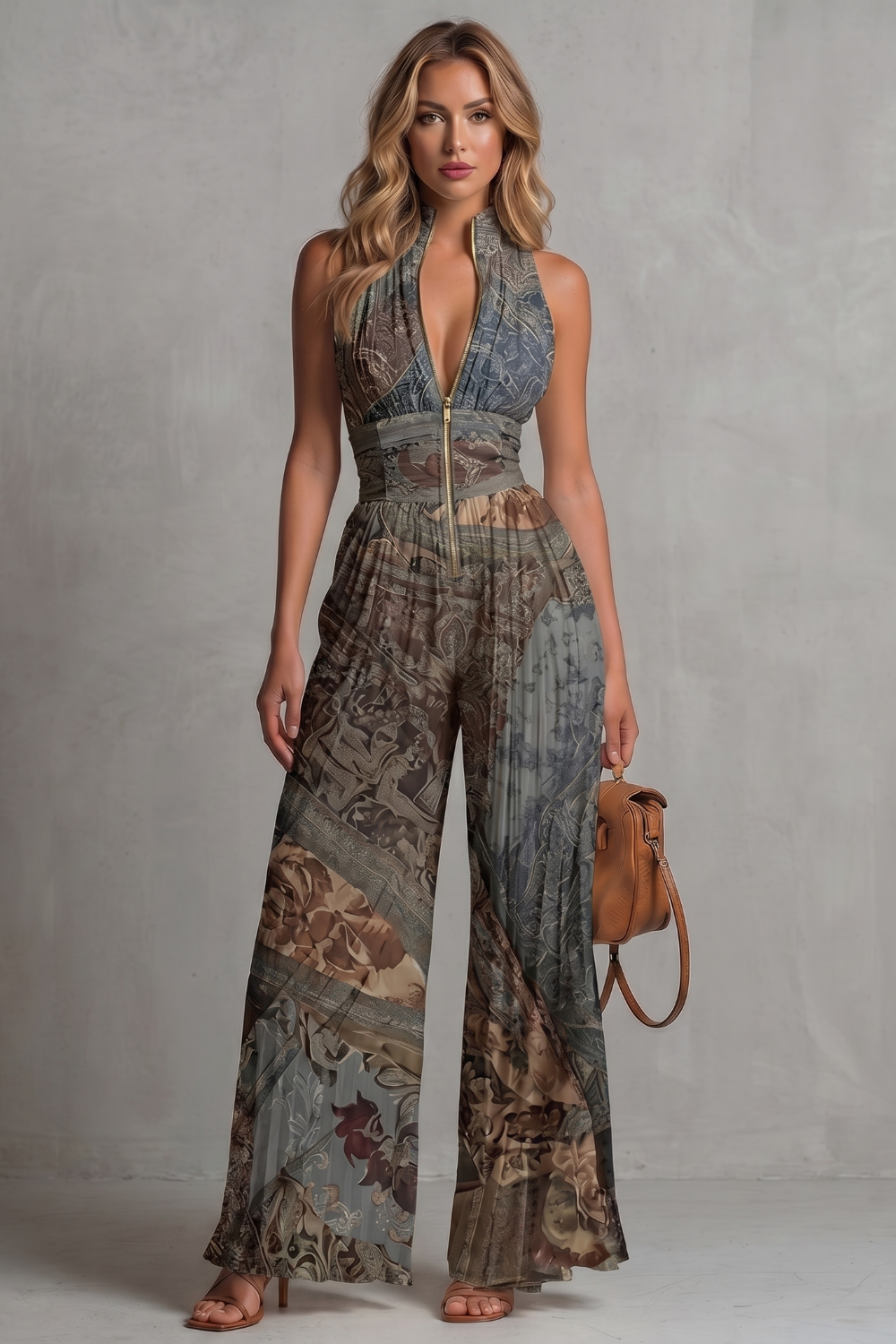 Pleated halter elegance – Wide-leg jumpsuit