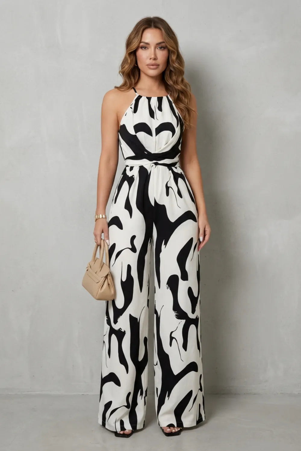 Abstract print halter – Wide-leg jumpsuit