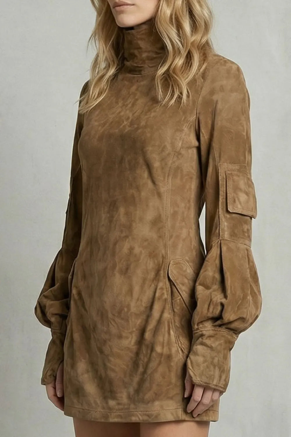High neck silhouette – Suede-effect mini dress