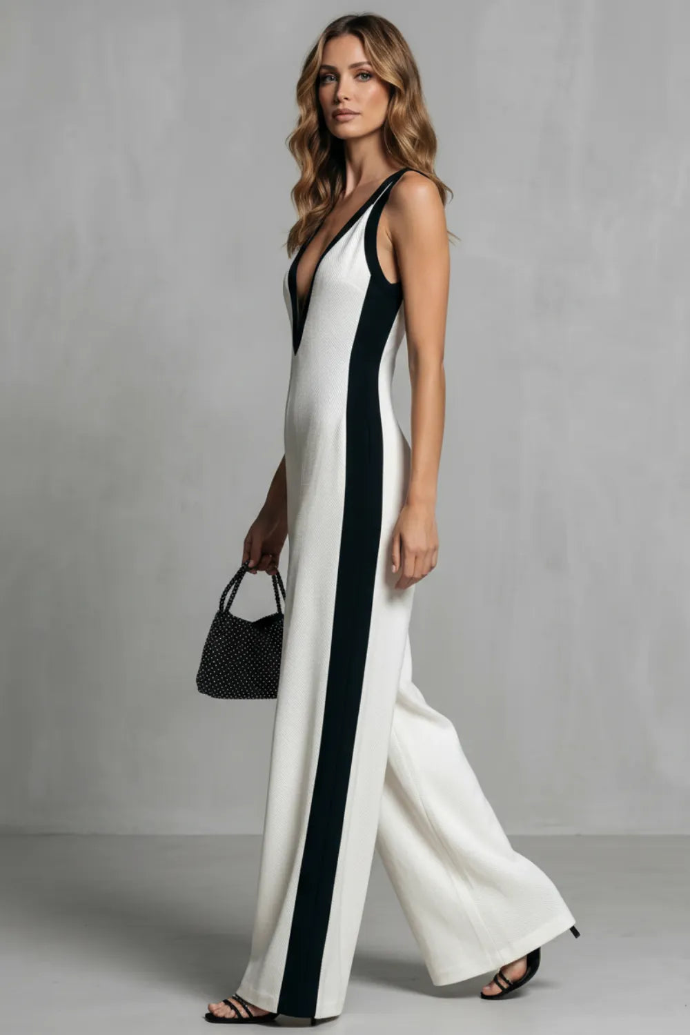 Striking contrast design – Wide-leg jumpsuit
