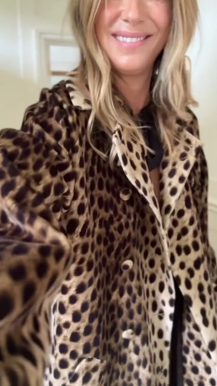 Women Lapel Leopard Print Temperament Casual Coat