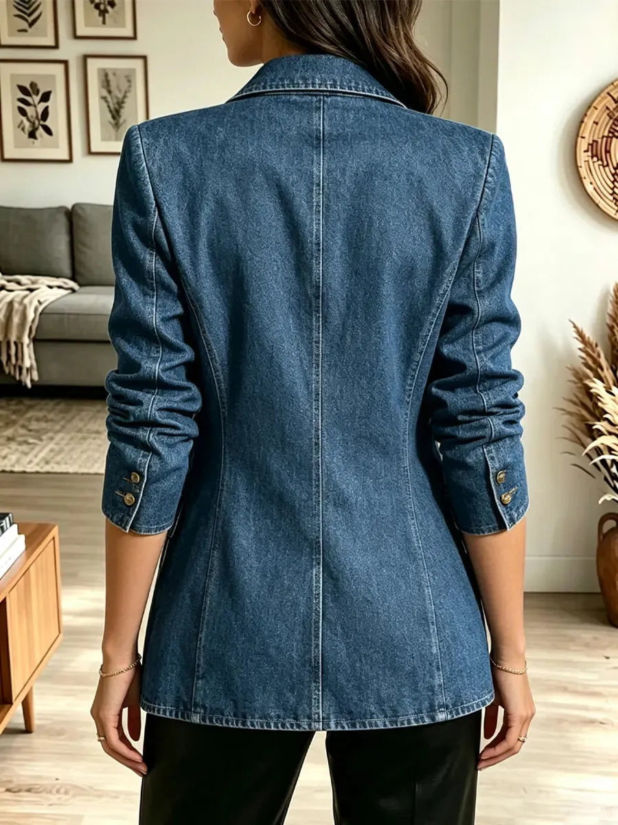 Retro Loose Cutout Lapel Casual Stylish Long Sleeve Denim Coat