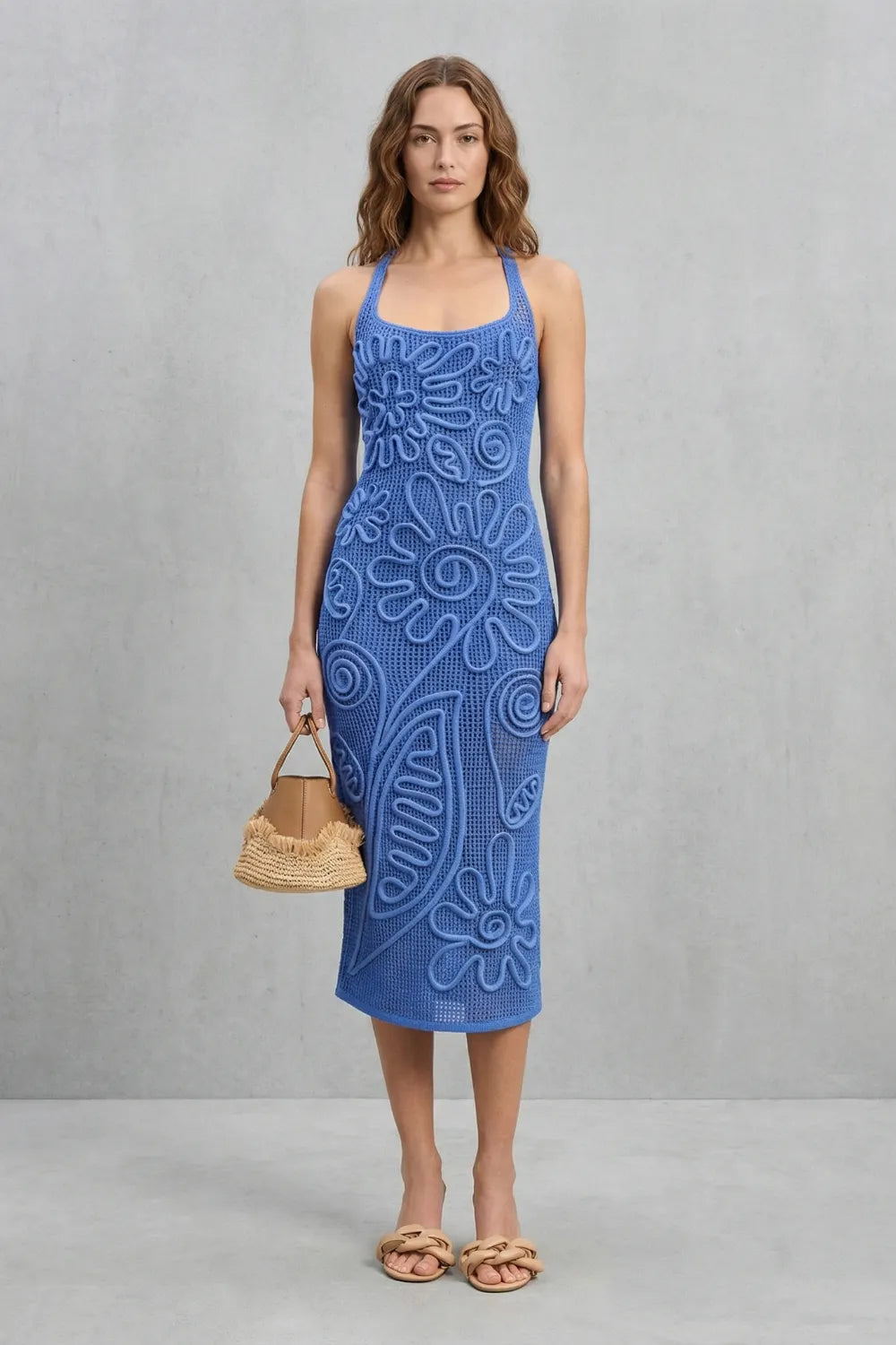 Sculpted crochet bloom – Textured midi dress