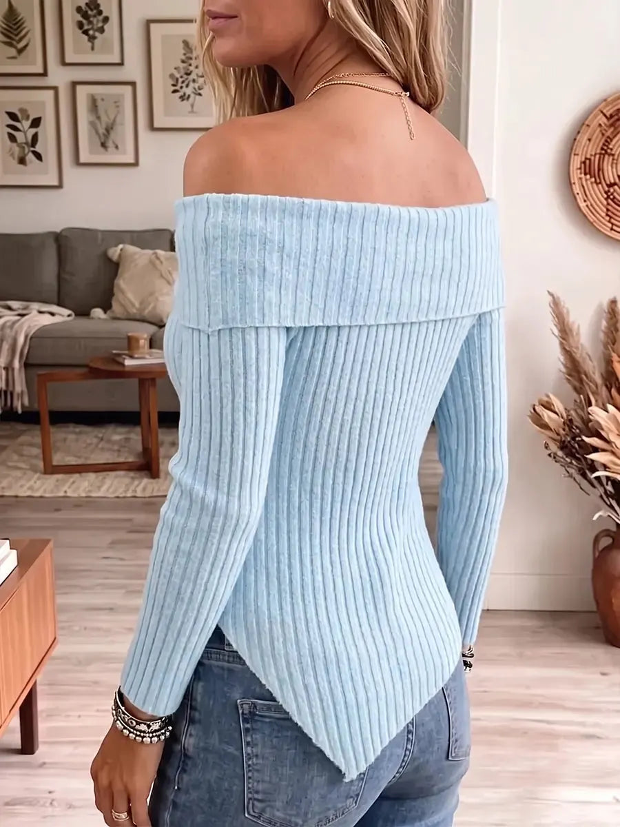 Vintage Elegant Off-the-shoulder Knit Top With Bow Irregular Sweater