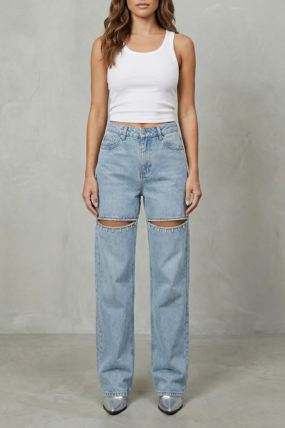 Crystal cut detail – Wide leg jeans