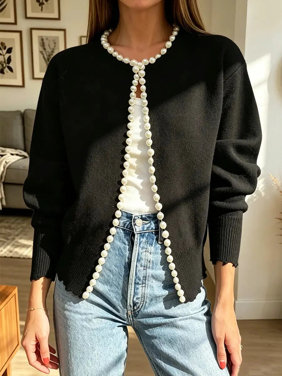 Retro Elegant Pearl Art Casual Stylish Long Sleeve Knitted Cardigan Coat