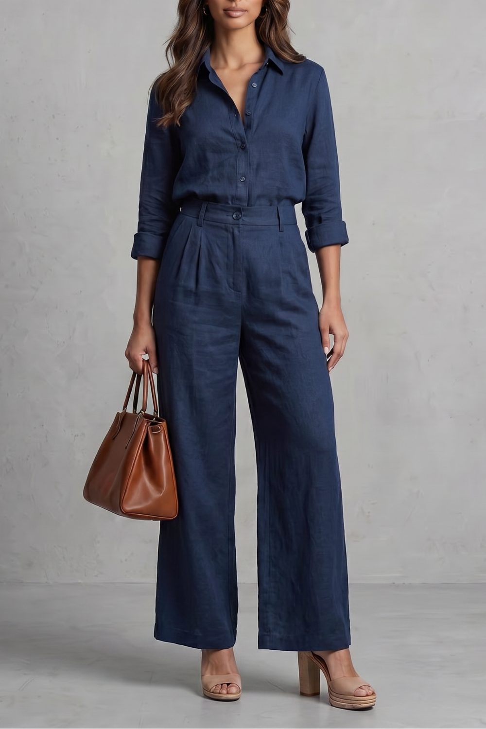 Soft linen finish – Wide-leg co-ord set