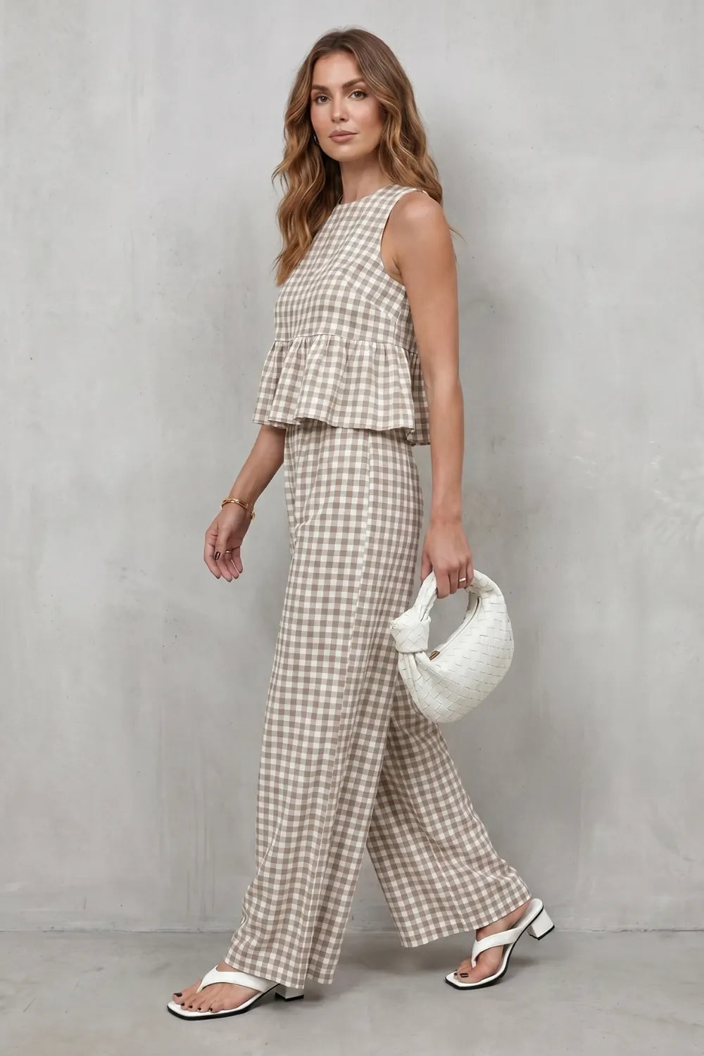 Charming gingham pattern – Two-piece trouser set