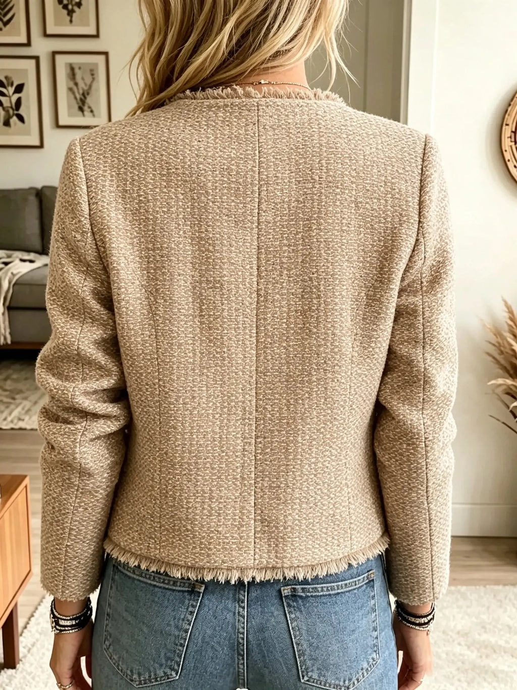 Women's Fringe Trim Tweed Jacket