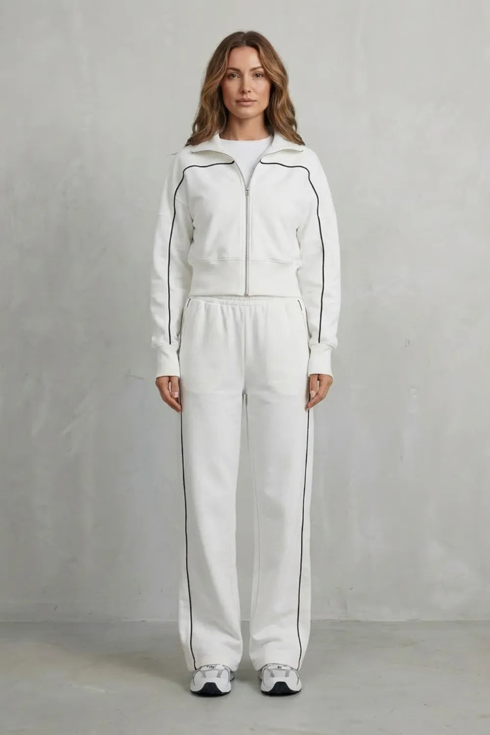Urban Edge Piped Zip Jacket & Wide-Leg Pants Set
