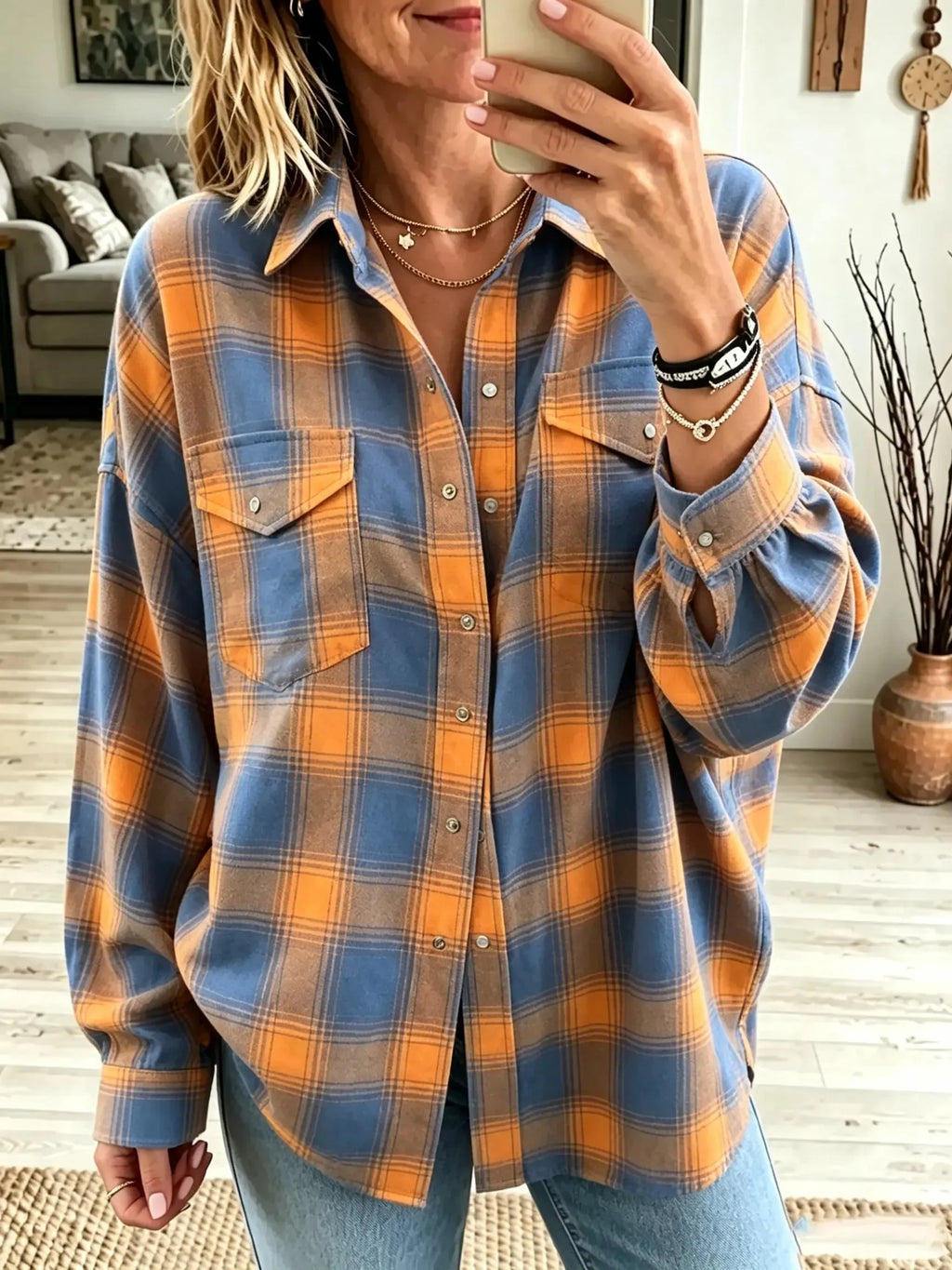 Women's Plaid Button-Down Shirt