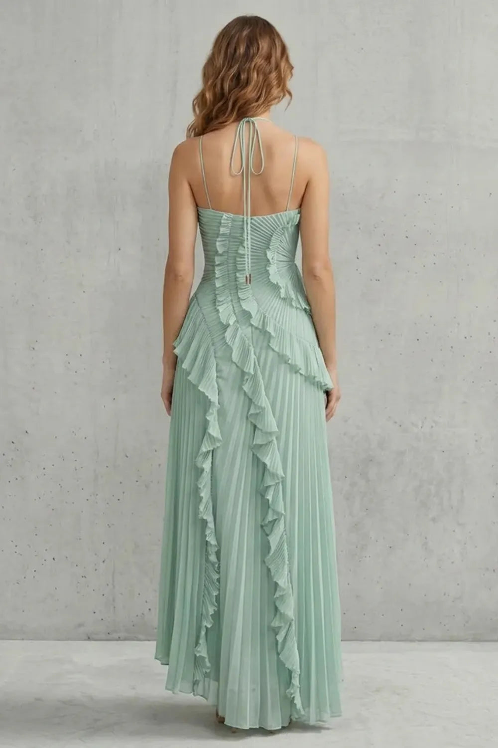 Sculpted pleats – One-shoulder midi dress