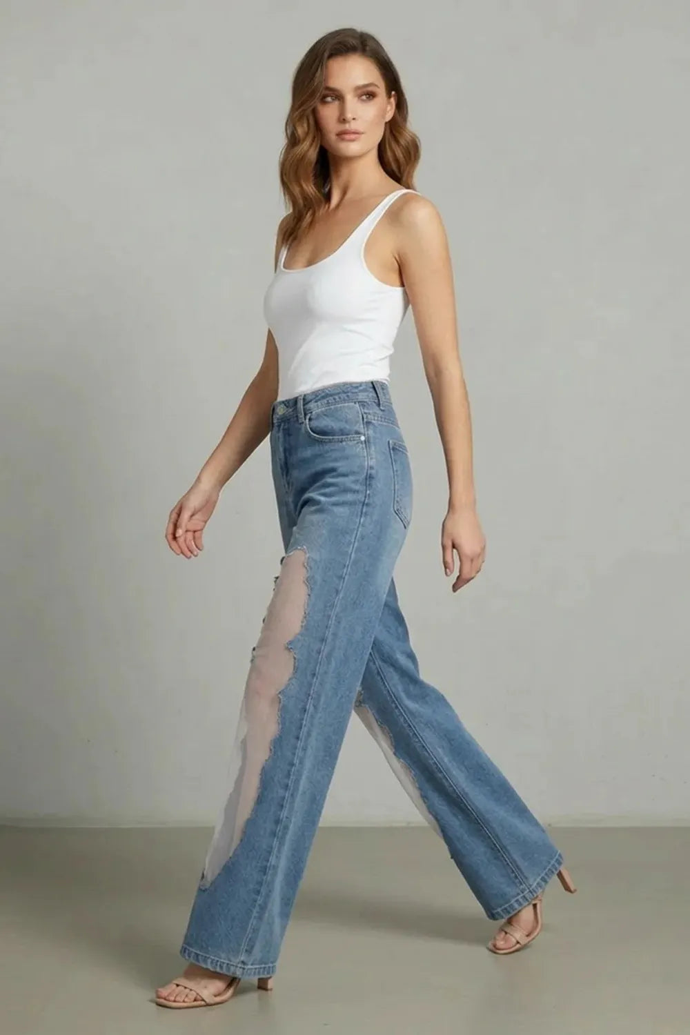 Vintage mesh patchwork – Wide-leg jeans