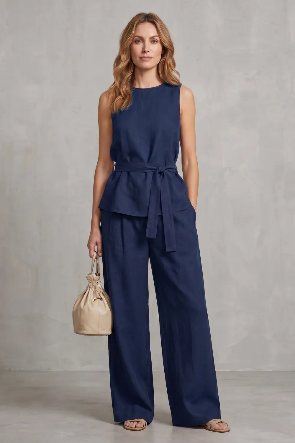Elegant tie-waist silhouette – Two-piece trouser set