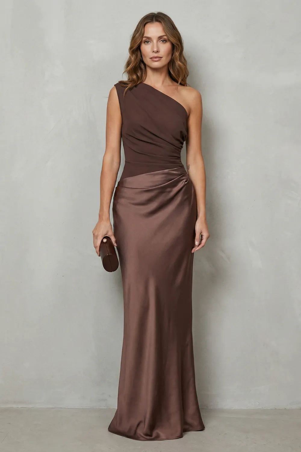 Asymmetric satin drape – Evening gown