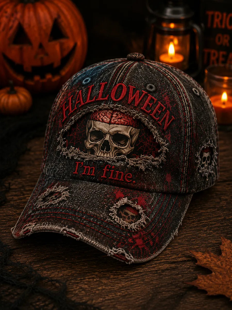 Retro Funny Halloween Skull  Art Print Casual Baseball Cap
