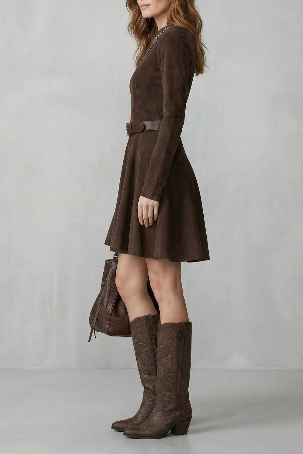 Belted suede effect – Mini dress (Belt included)