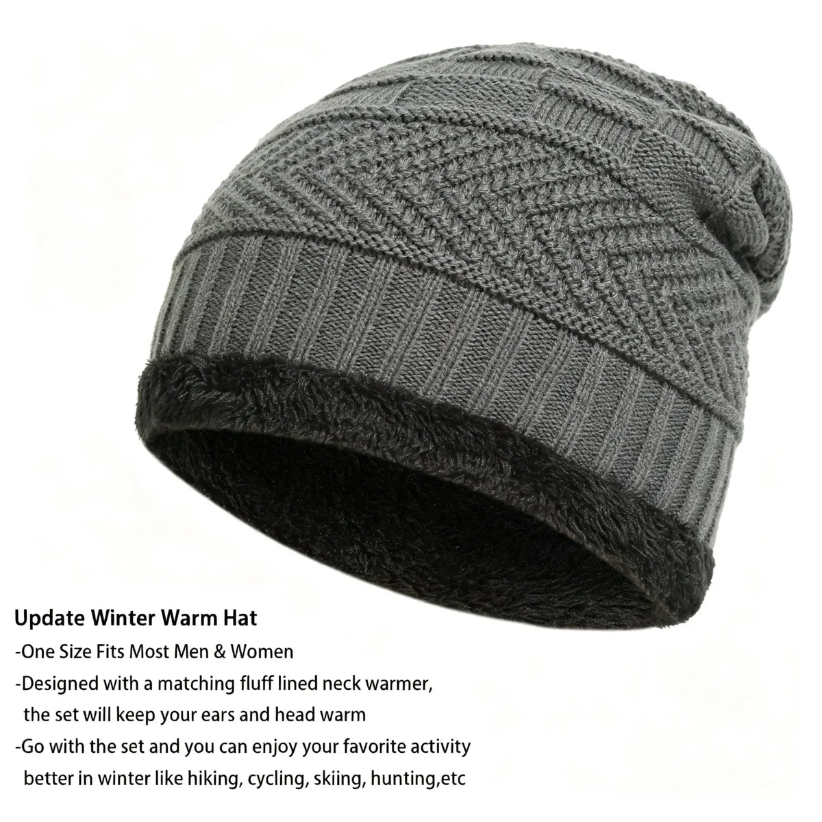 Mens Womens Winter Beanie Hat Scarf Set Warm Knit Hat Thick Fleece Lined Winter Cap
