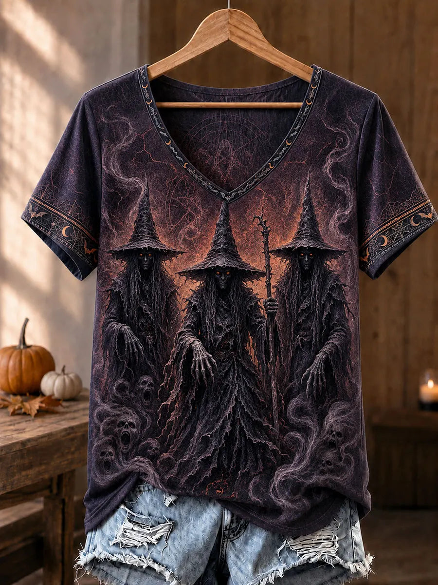 Shadow Witches & Ghosts Halloween V-Neck T-Shirt