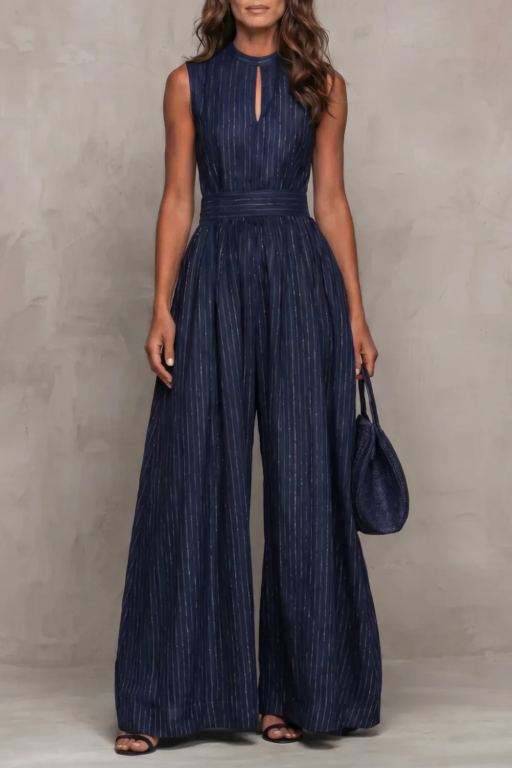 Striped elegant keyhole – Wide leg jumpsuit