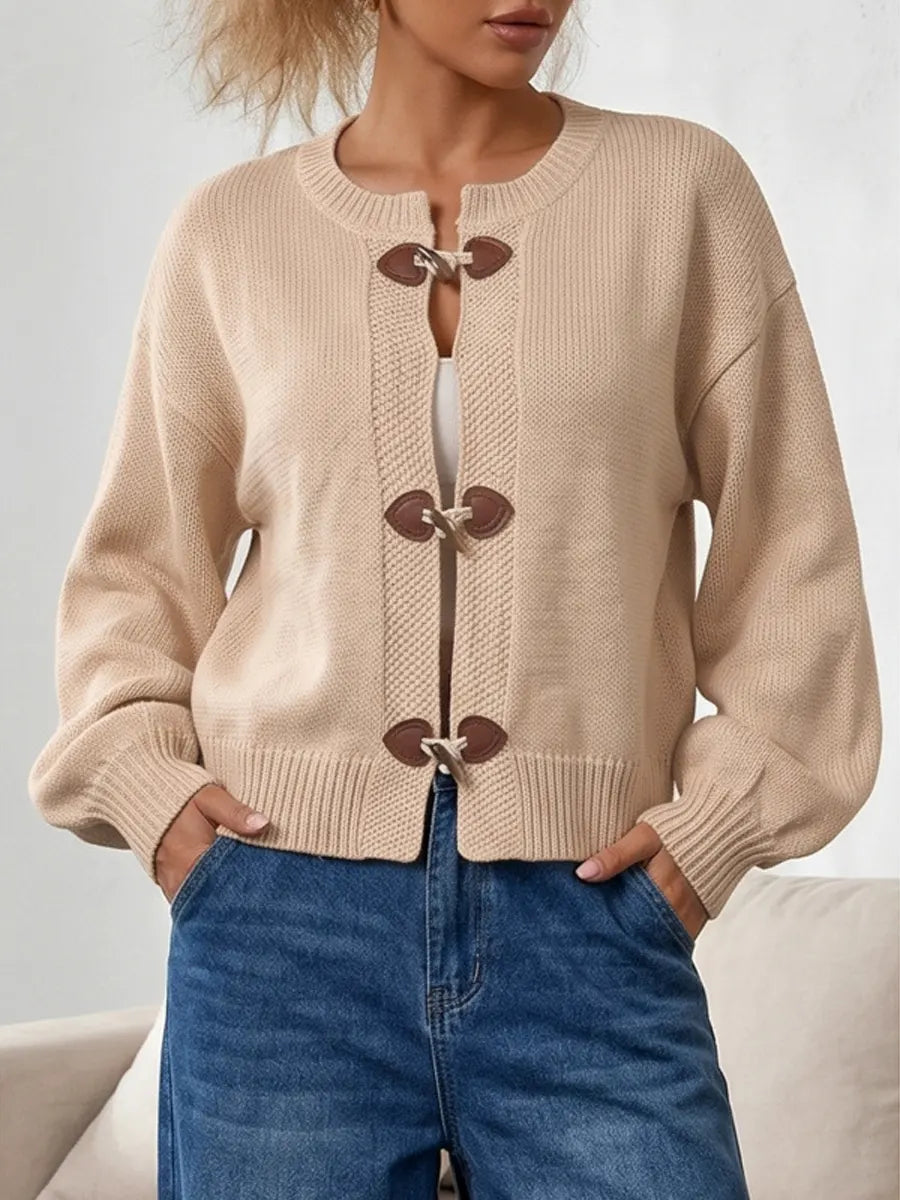 Retro Toggle‐closure Art Casual Stylish Long Sleeve Knit Cardigan Sweater