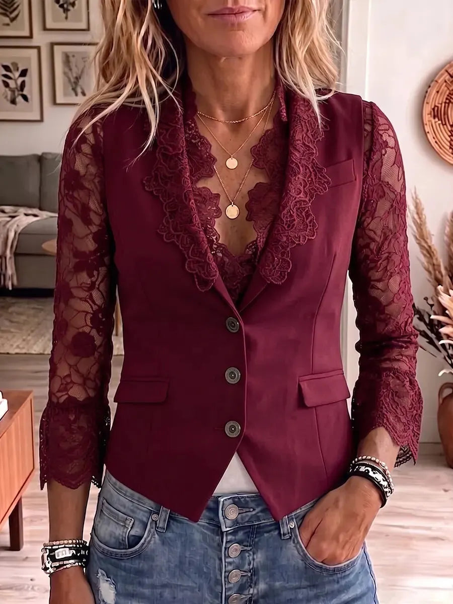 Women's Vintage Elegant Patchwork Openwork Floral Lace Jacket