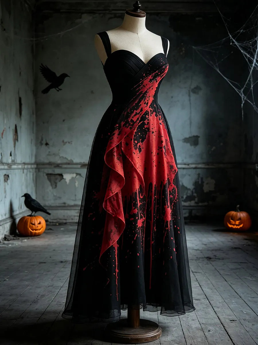 Women's Blood-Splatter Halloween Vintage Art Print Casual Dress