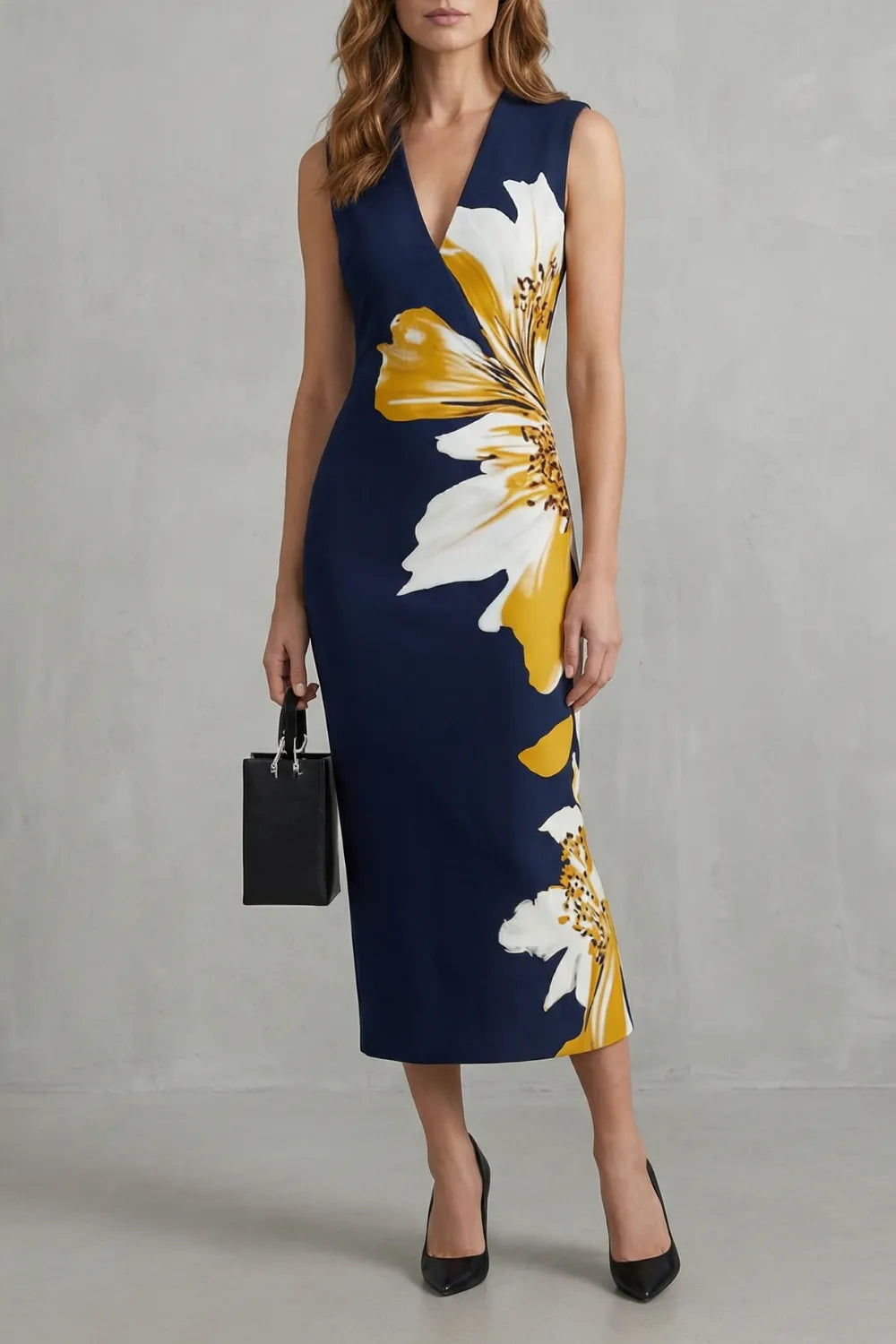 Bold floral contrast – Midi dress