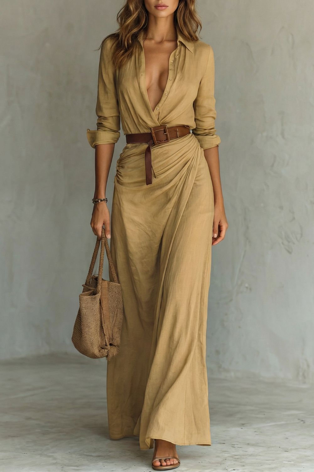 Button-down wrap dress – Belted maxi dress